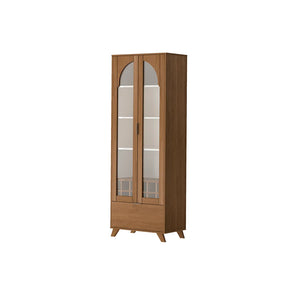 Cristaleira 2 Portas com Vidro Verona 70 cm - Mel c/ Off White