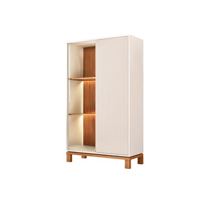 Cristaleira 2 Portas com Vidro e LED Capri 90 cm - Off White c/ Natural