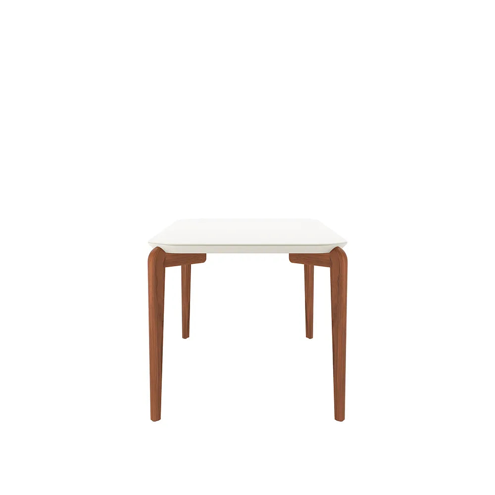 Mesa de Jantar Retangular c/ Vidro para 6 Lugares Donatella 180 cm - Off White Fosco c/ Natural