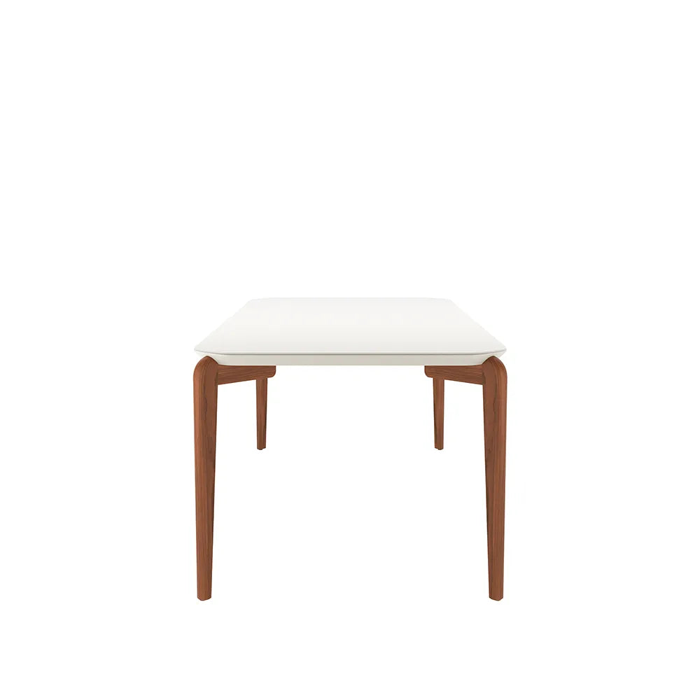 Mesa de Jantar Retangular c/ Vidro para 8 Lugares Donatella 219 cm - Off White Fosco c/ Natural