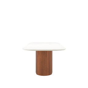 Mesa de Jantar Retangular c/ Vidro para 8 Lugares Kalina 219 cm - Off White Fosco c/ Canella