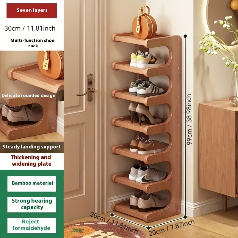 8-story Bamboo Shoe Rack, Multi-purpose Storage Rack, Narrow Space Storage Rack, Simple Bamboo Shoe Rack Suitable For Various Rooms, Room Decoration Rack, Bookshelf Kitchen Shelf, Holiday Gift, Housewarming Gift. Shoe Storage Box