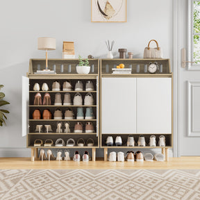 Eumyviv Shoe Cabinet, Free Standing Shoe Racks Storage Cabinet With 2 Doors And Open Shelf For Entryway GS005