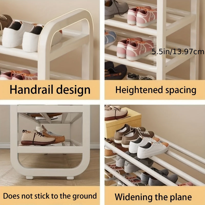 Durable 5-Tier Shoe Rack, Space-Saving Narrow Design, Multi-Layer Iron Craftsmanship Metal and Plastic, No Wood, Floor Mount, Electricity-Free Use, For Entryway and Dorm Storage, Living Room Compatible