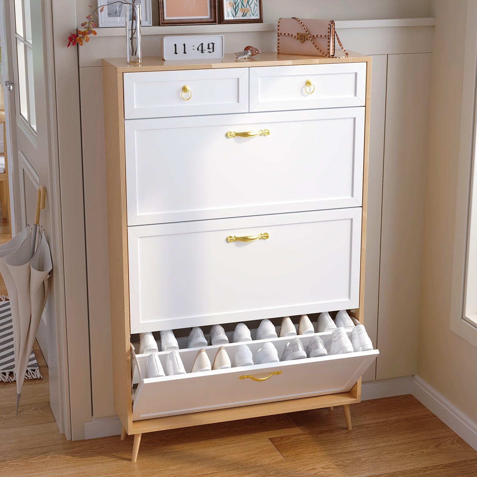 Sapateira com 3 Gavetas Basculantes e 2 Gavetas de Armazenamento + 1 Ano de Garantia