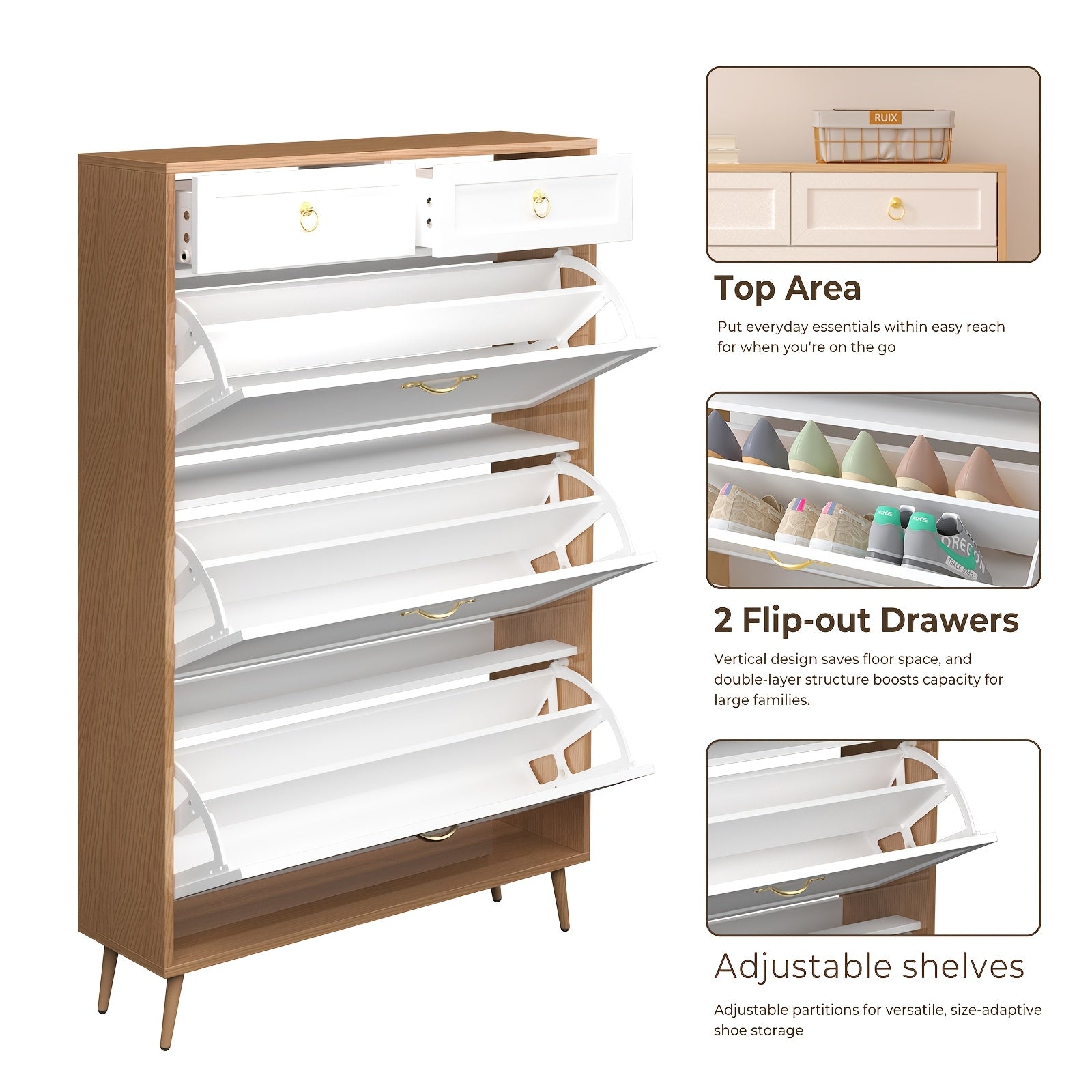 Sapateira com 3 Gavetas Basculantes e 2 Gavetas de Armazenamento + 1 Ano de Garantia