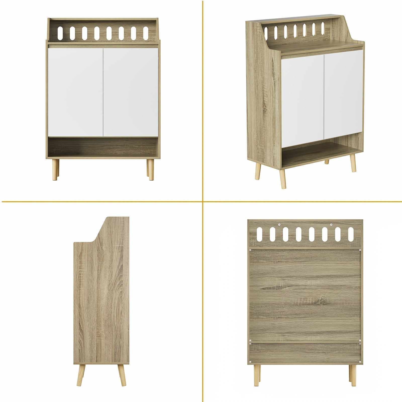 Eumyviv Shoe Cabinet, Free Standing Shoe Racks Storage Cabinet With 2 Doors And Open Shelf For Entryway GS005