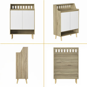 Eumyviv Shoe Cabinet, Free Standing Shoe Racks Storage Cabinet With 2 Doors And Open Shelf For Entryway GS005
