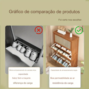 Sapateira de Bambu 3 Portas + 1 Ano de Garantia