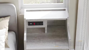 Modern Smart Nightstand with Charging Station (2 USB Ports & Outlets), Low- Compatible, 3-Drawer Hutch Bedside Table with Sliding & Open Storage, Grey -Standing Plug-in Power Outlet Converter for Bedroom/Office