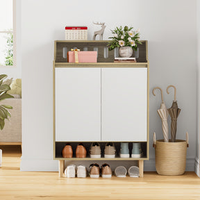 Eumyviv Shoe Cabinet, Free Standing Shoe Racks Storage Cabinet With 2 Doors And Open Shelf For Entryway GS005