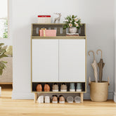 Eumyviv Shoe Cabinet, Free Standing Shoe Racks Storage Cabinet With 2 Doors And Open Shelf For Entryway GS005