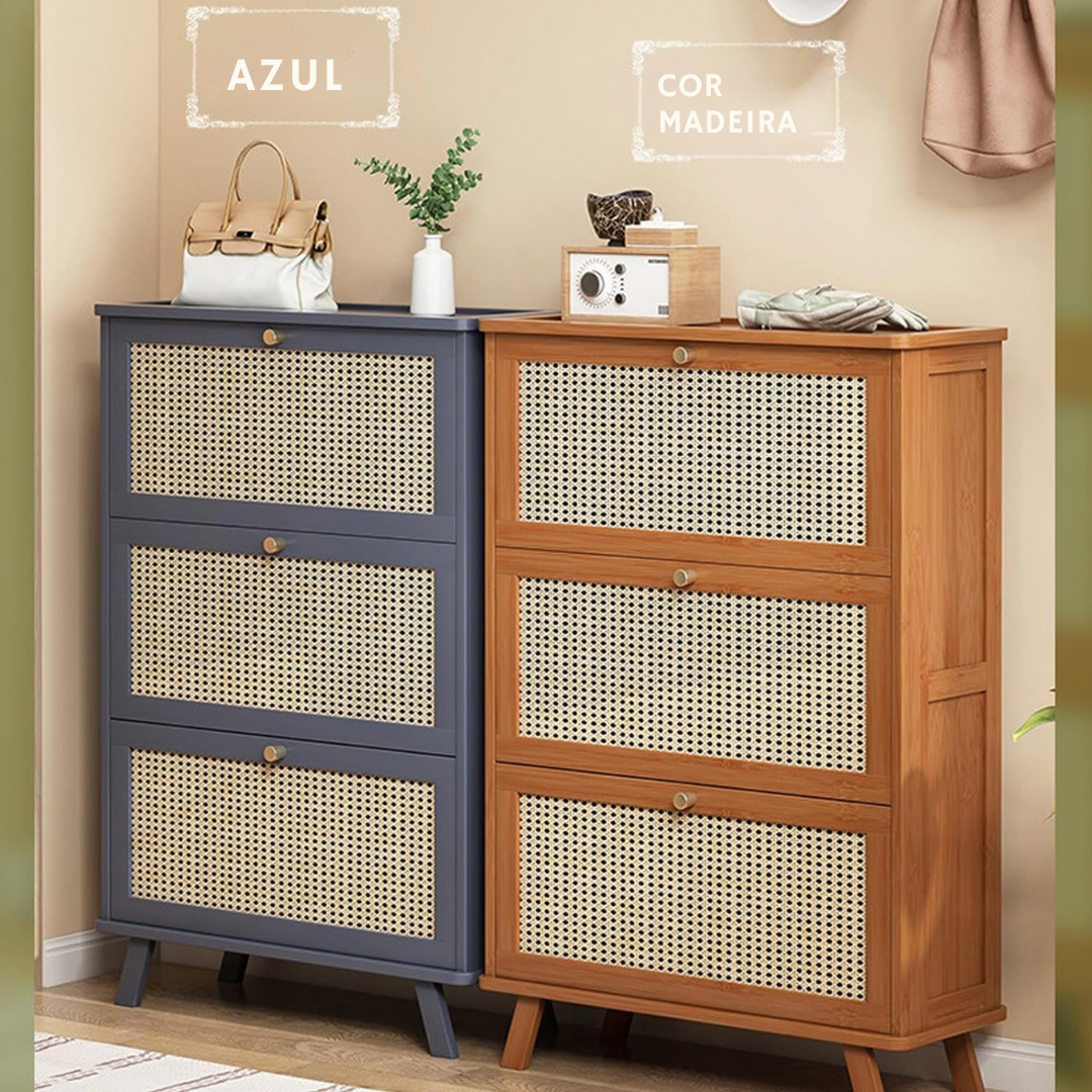 Sapateira de Bambu 3 Portas + 1 Ano de Garantia