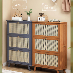 Sapateira de Bambu 3 Portas + 1 Ano de Garantia