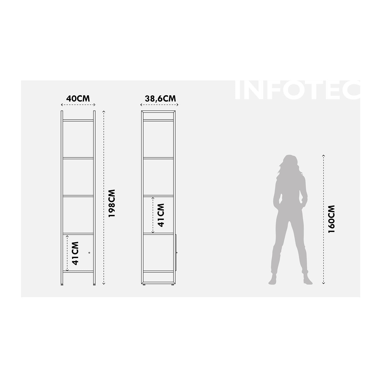 Estante com 3 Prateleiras 1 Porta MDF com Aço Voss 40 cm - Freijó c/ Champanhe