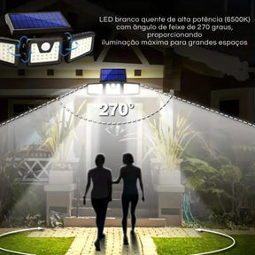 2 Lâmpadas Solares Led Área Externa Com Sensor De Presença Preto