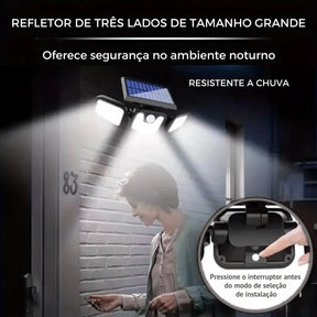 2 Lâmpadas Solares Led Área Externa Com Sensor De Presença Preto