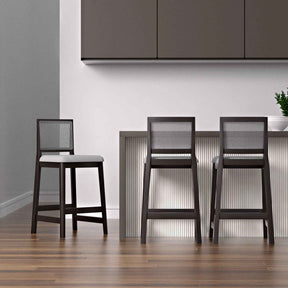 Banqueta Marla - Linho Cinza Mescla c/ Madeira Preta