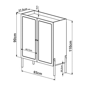 Balcão Buffet 2 Portas Ander 93 cm - Mel c/ Palhinha - Dourado