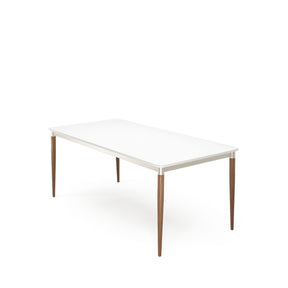 Mesa de Jantar com Vidro Luma 184 cm - Natural c/ Off White Fosco - Champanhe