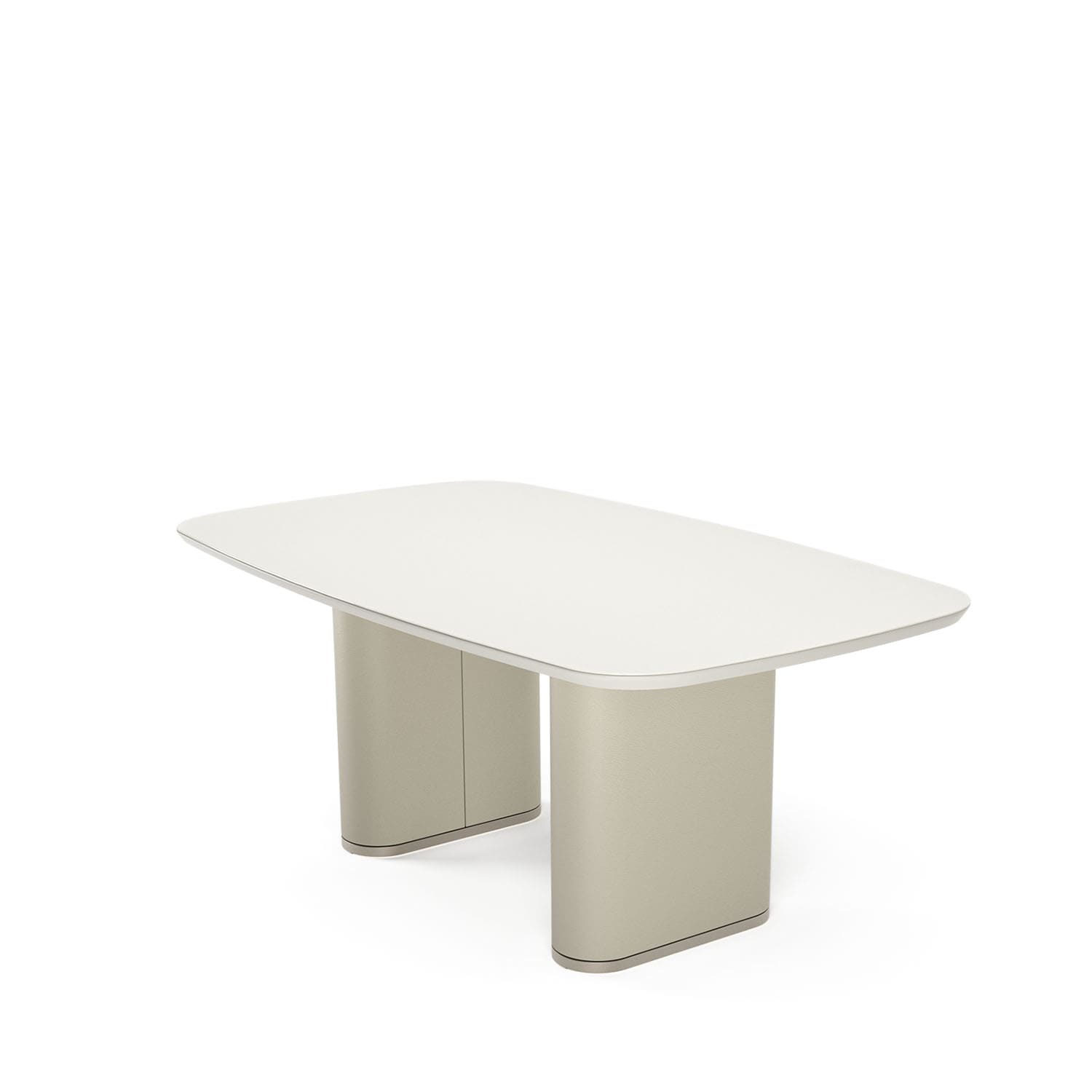 Mesa de Jantar Retangular c/ Vidro para 6 Lugares Lintz 184 cm - Off White Fosco c/ PU Bege - Champanhe