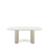 Mesa de Jantar Retangular c/ Vidro para 6 Lugares Lintz 184 cm - Off White Fosco c/ PU Bege - Champanhe