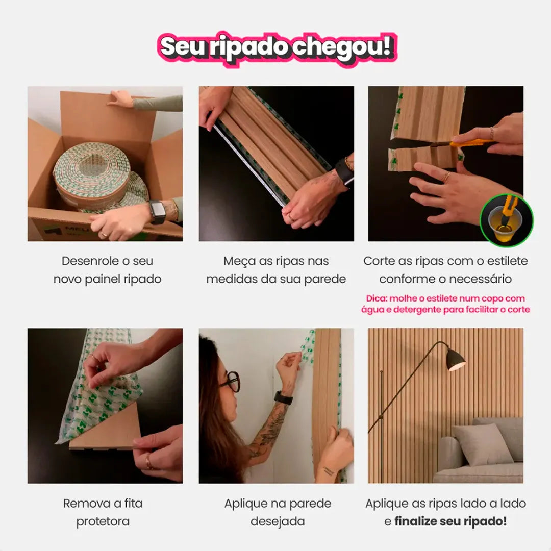 Kit Painel Ripado Autocolante 3M Laminado