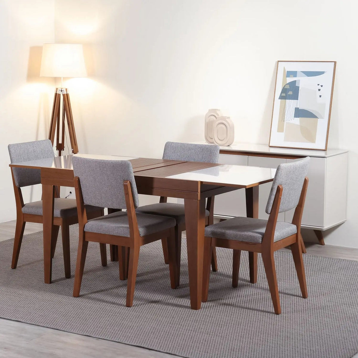 Mesa de Jantar Extensível Smart 120/180 cm - Imbuia c/ Vidro Branco