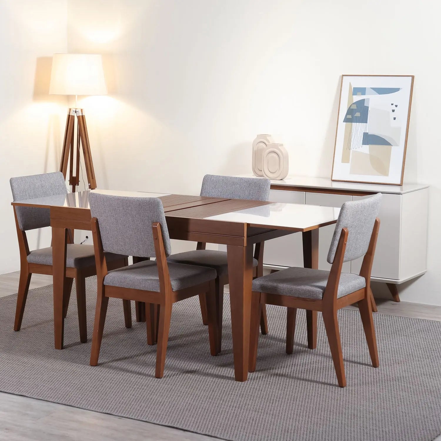 Mesa de Jantar Extensível Smart 120/180 cm - Imbuia c/ Vidro Branco