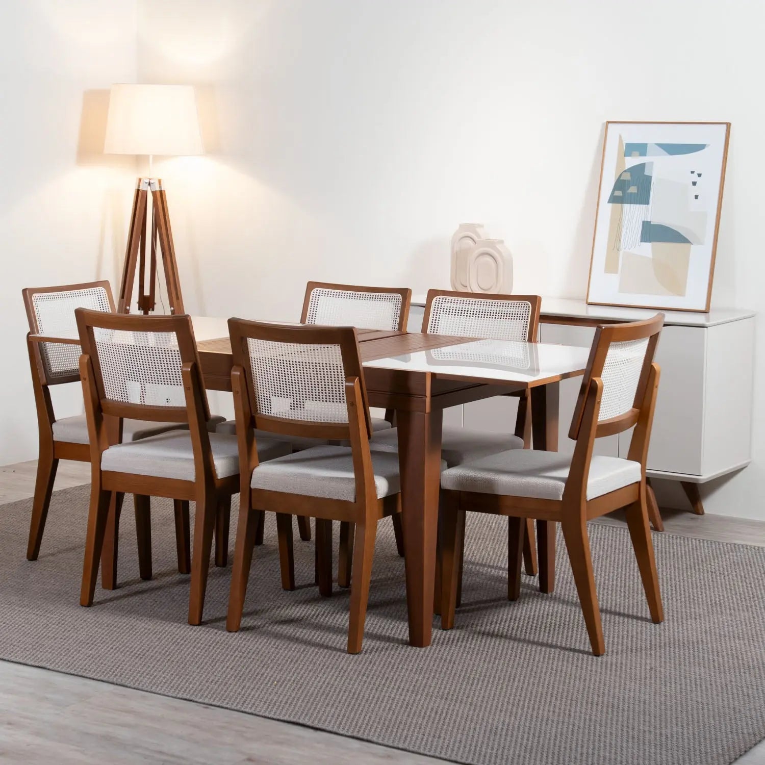 Mesa de Jantar Extensível Smart 120/180 cm - Imbuia c/ Vidro Branco