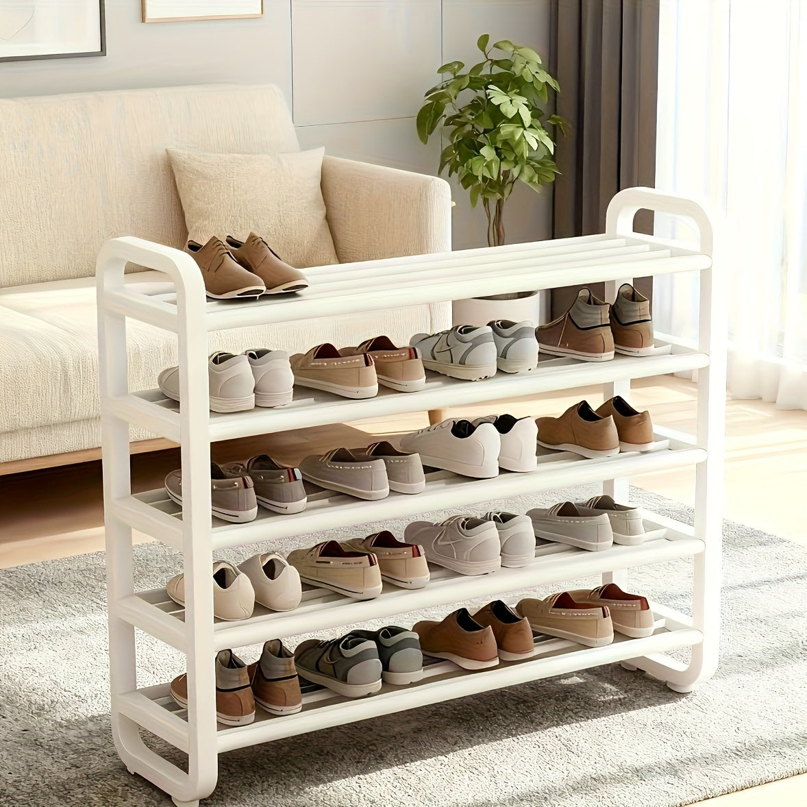 Durable 5-Tier Shoe Rack, Space-Saving Narrow Design, Multi-Layer Iron Craftsmanship Metal and Plastic, No Wood, Floor Mount, Electricity-Free Use, For Entryway and Dorm Storage, Living Room Compatible
