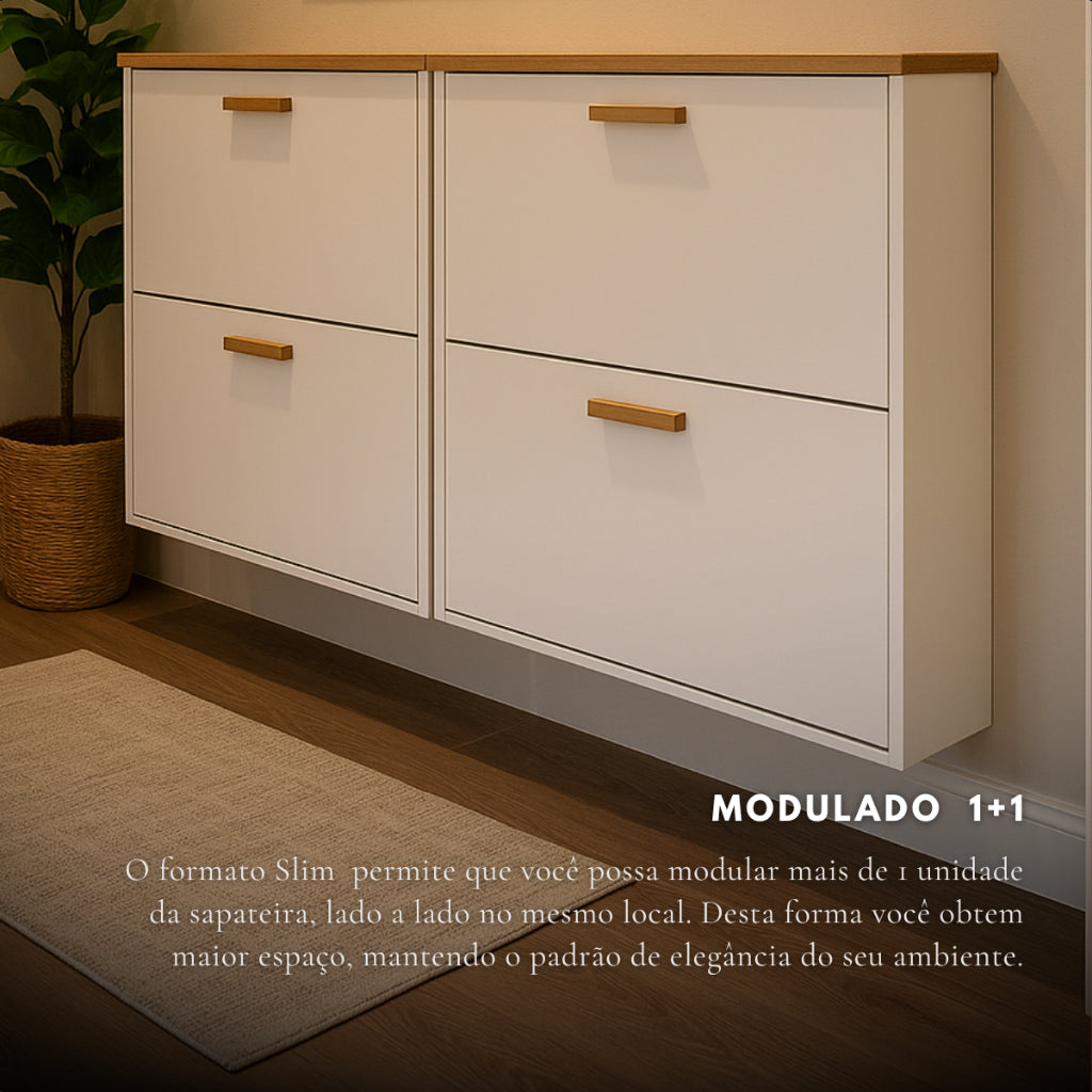 Sapateira Suspensa De Parede Vertical 2 Portas Basculante Moderna Estilo Minimalista Organizar