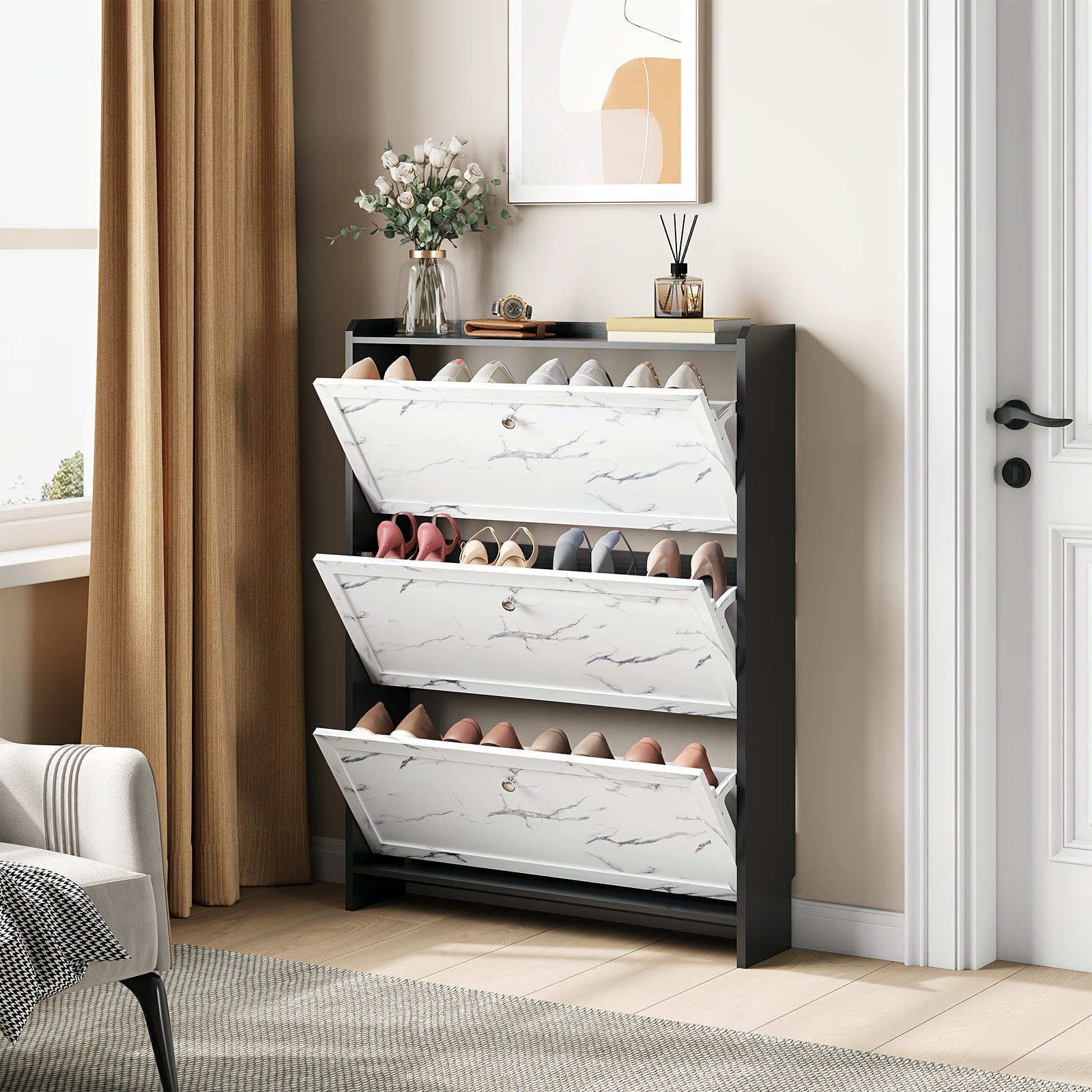 Sapateira com 3 Gavetas Basculantes e 2 Gavetas de Armazenamento + 1 Ano de Garantia