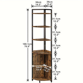 6-Tier Corner Shelf, 71 Inches Corner Bookshelf Multipurpose Storage, Corner Display Rack, Corner Shelf for Living Room, Home Office, Bedroom, Kitchen, Small Space Retro Brown