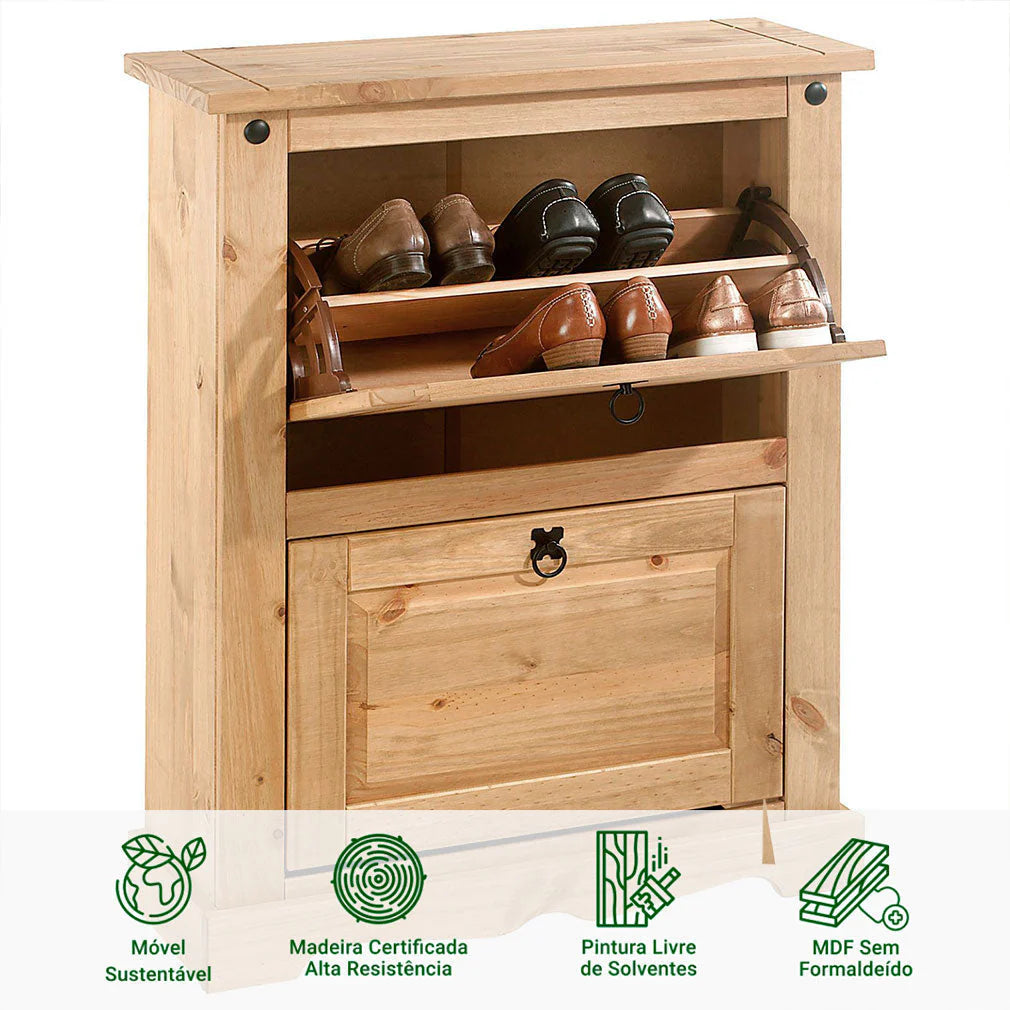 Sapateira Madeira 2 Portas Basculantes 10 Pares Rústico + 1 Ano de Garantia