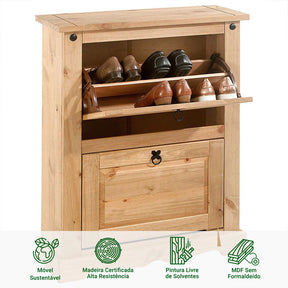 Sapateira Madeira 2 Portas Basculantes 10 Pares Rústico + 1 Ano de Garantia