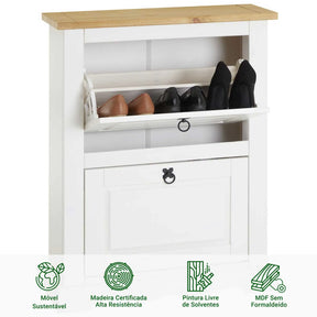 Sapateira Madeira 2 Portas Basculantes 10 Pares Rústico + 1 Ano de Garantia