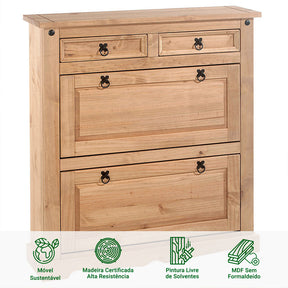 Sapateira Madeira 2 Portas Basculantes 2 Gavetas 16 Pares + 1 Ano de Garantia