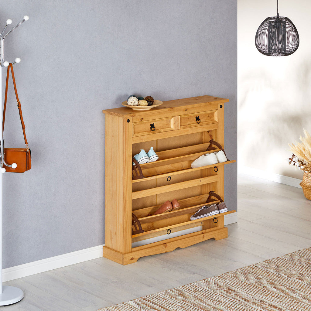 Sapateira Madeira 2 Portas Basculantes 2 Gavetas 16 Pares + 1 Ano de Garantia